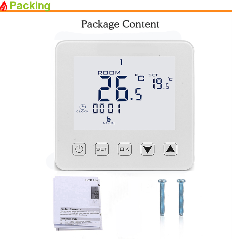 Touch Key White Floor Heating Panel Heating Digital Thermostat Controller Room Water Actuator Switch