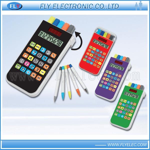Novelty  Pocket Promotion Pen Box 8 Digits Colors Solar Calculator