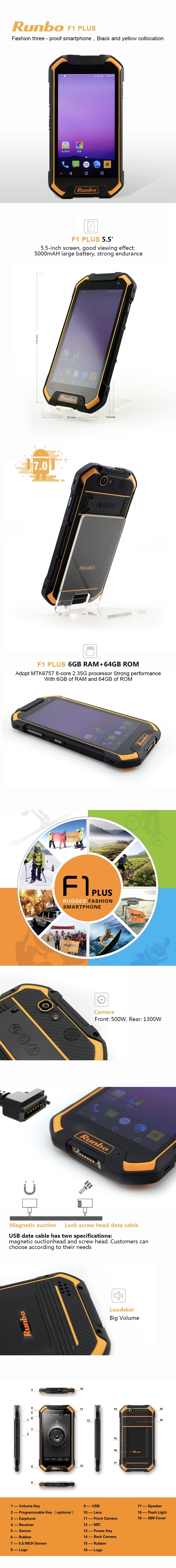 Runbo F1 PLUS Rugged  64GB IP67 Android cellphone
