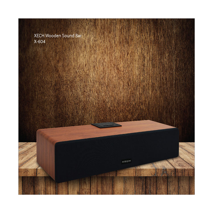XECH Wireless Bt Speaker Wooden Sound Bar Brown with Radio TF Function AUX USB