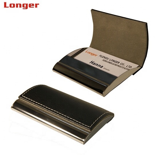 Unique Pu Leather Match Stainless Business Name Card Holder Leather Card