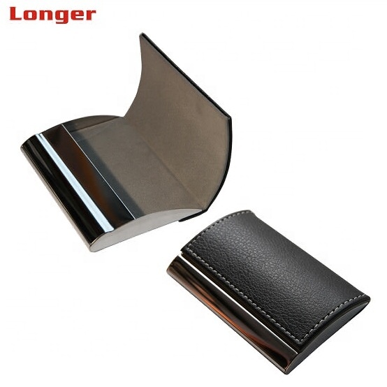 Unique Pu Leather Match Stainless Business Name Card Holder Leather Card
