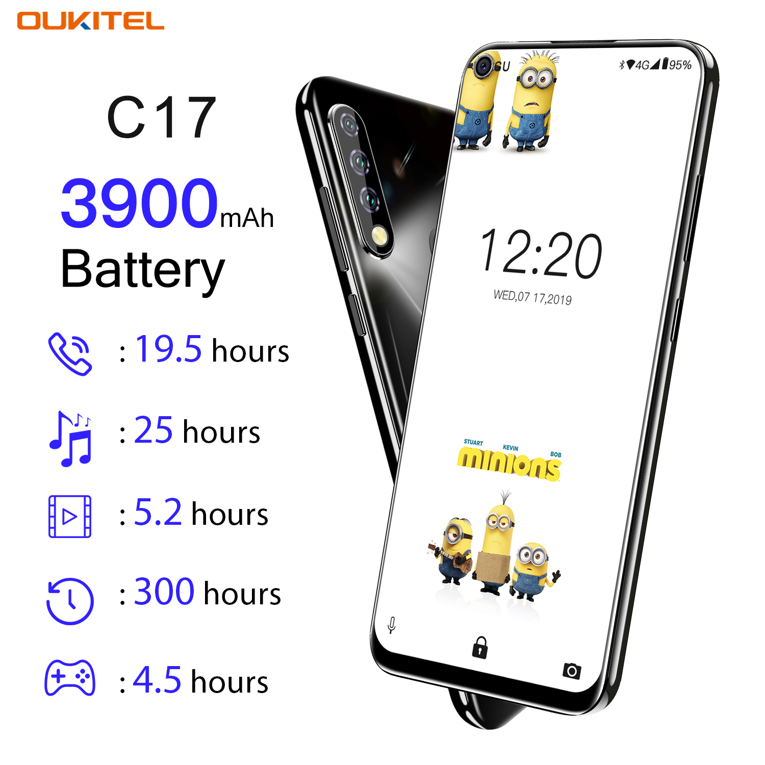 Oukitel C17 Pro6.35   " 4G LTE Mobile phone 4+64  GB Android 9.0 support 5G/2.4G wifi with Face ID unlock