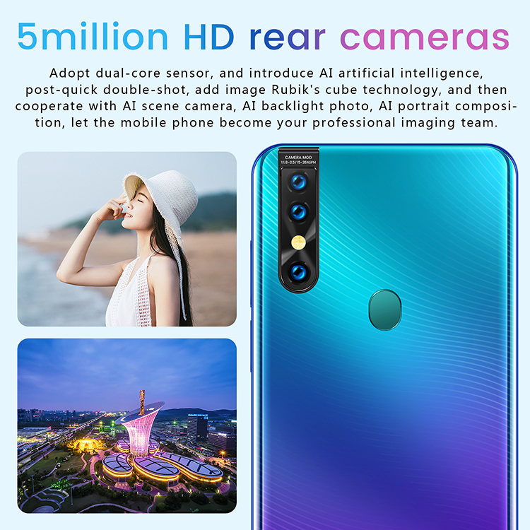Hot sell 6.3" HD full screen2+ 16GB unlocked  mobile phone Factory Unlocked with  Face recognition fingerprint  Smartphone