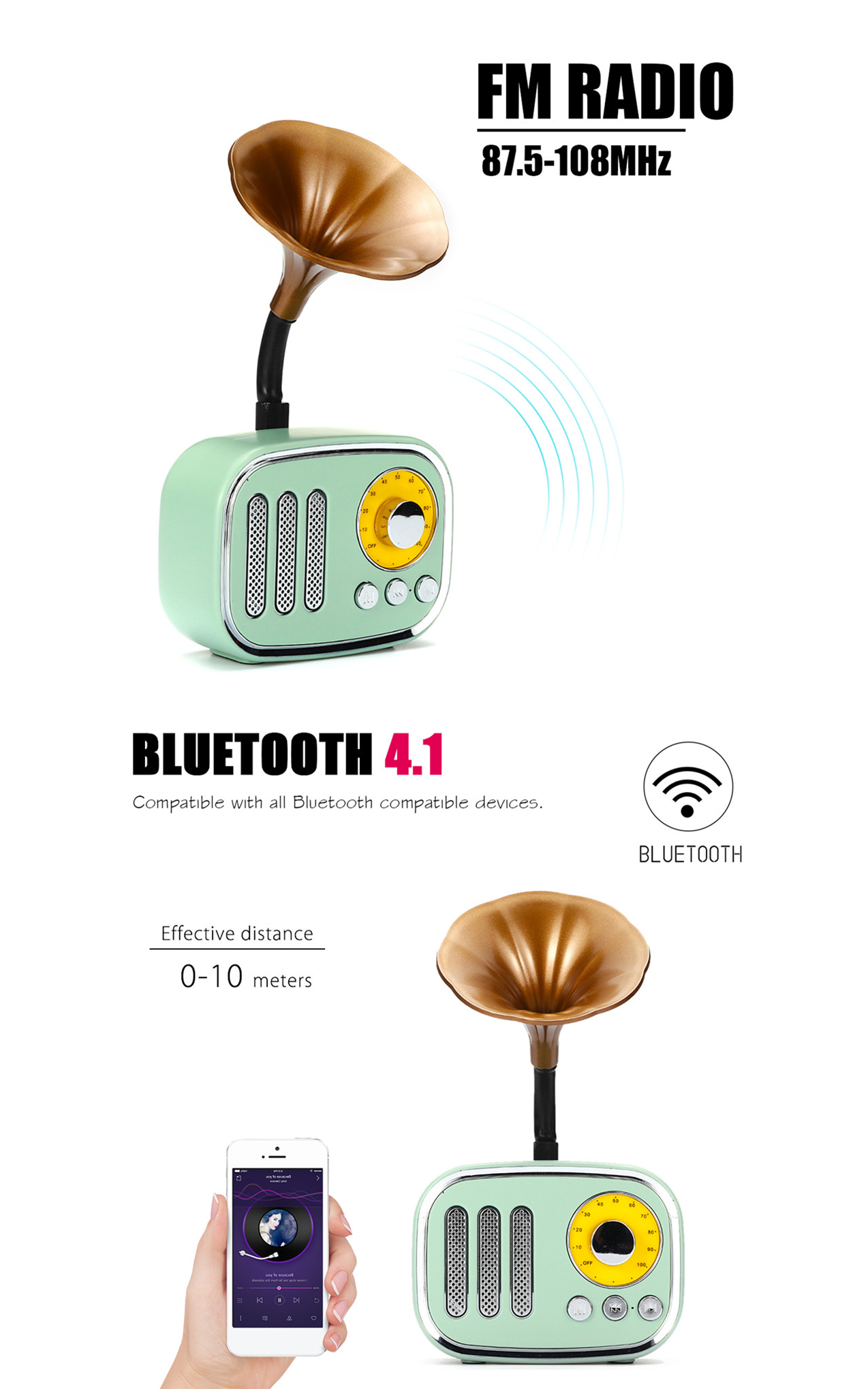 Mini bluetooth Speaker Retro Phonograph Wireless Portable Outdoor Subwoofer Stereo Speaker AUX TF FM Radio