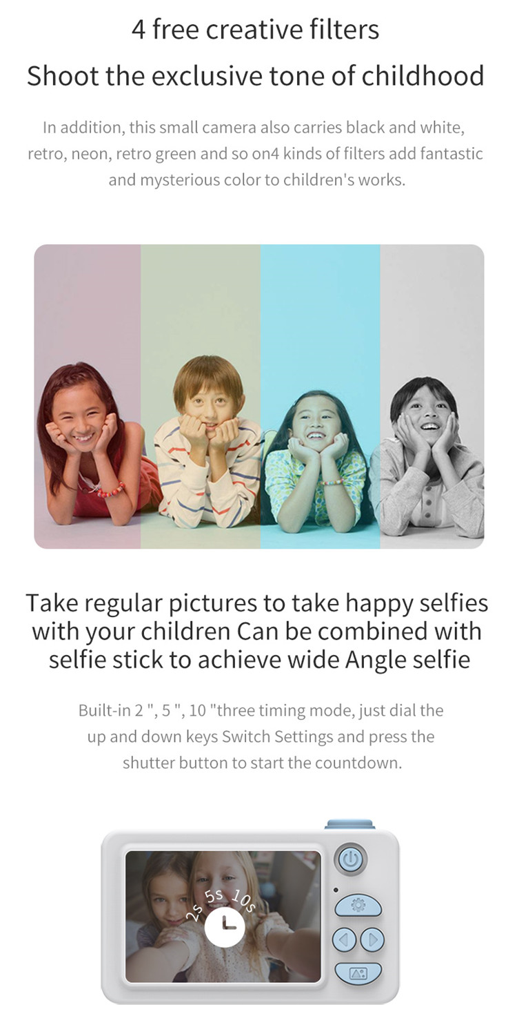 Cartoon no focus 8M pixel small smart kids rechargeable digital camera