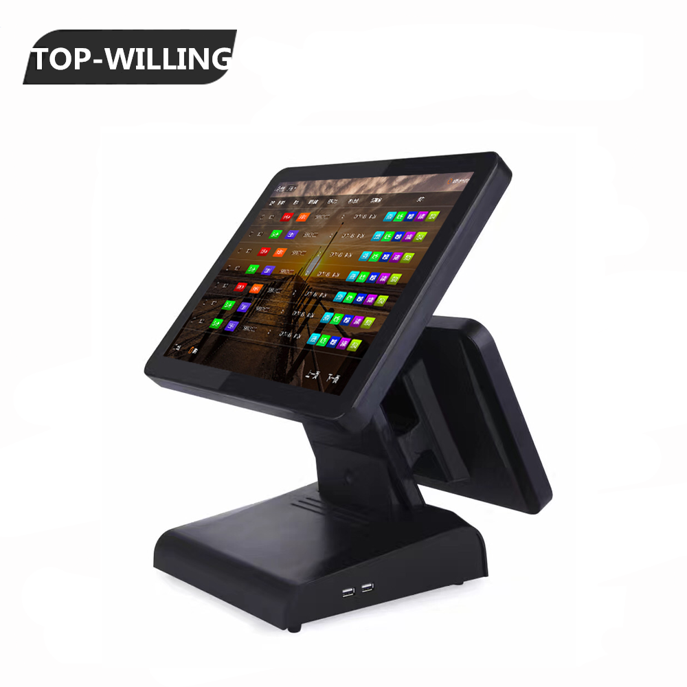 15 Inch Flat Panel Capacitive Touch Screen Dual Display POS Terminal Windows OS All In One POS System