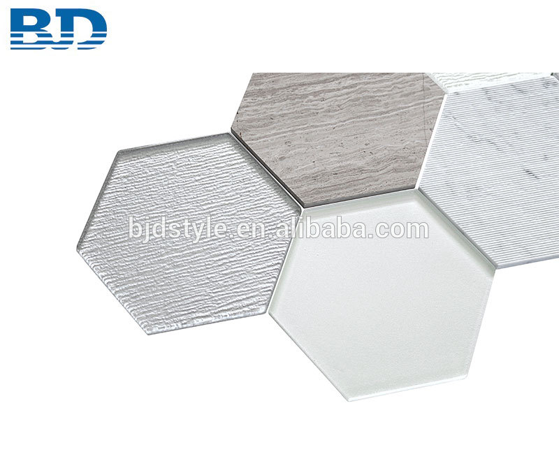 Large Hexagon Stone and Glass Mosaic Tile for Bathroom