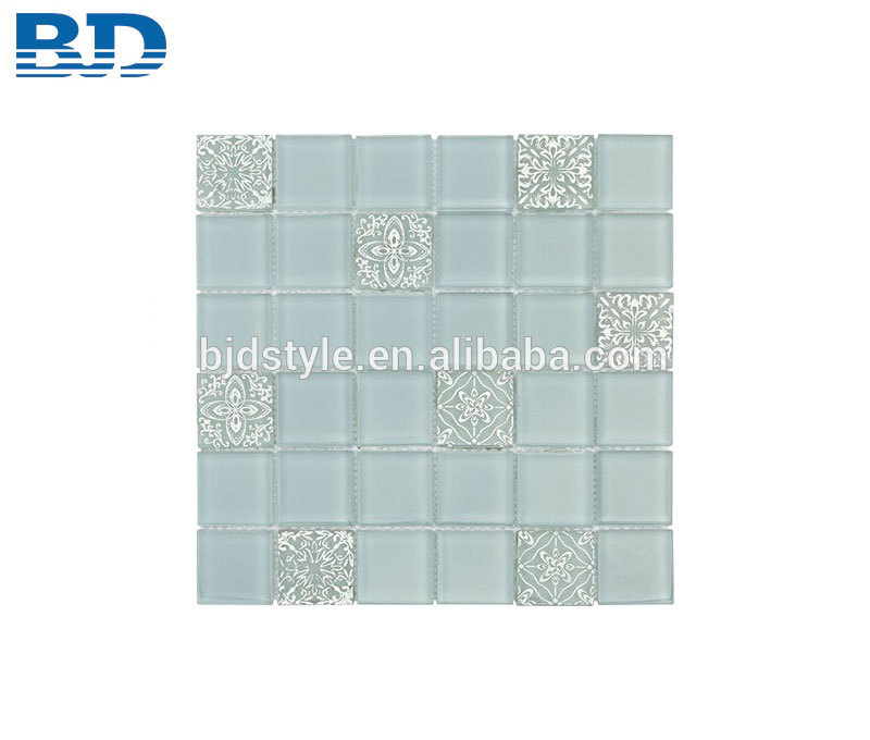 Silk Pinted Flat Wall Blue Glass Mosaic Tile