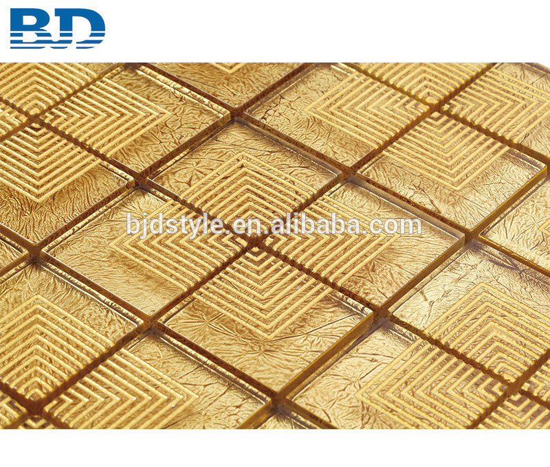 Luxury Style Square Gold Foiling Glass Mosaic Tile