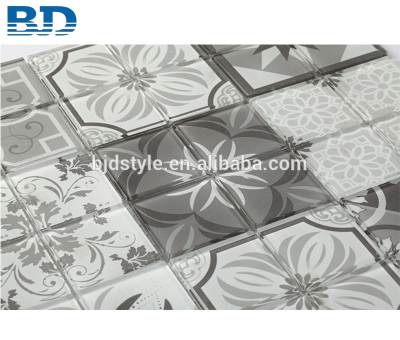 China Modern Flower Pattern Glass Subway Tile