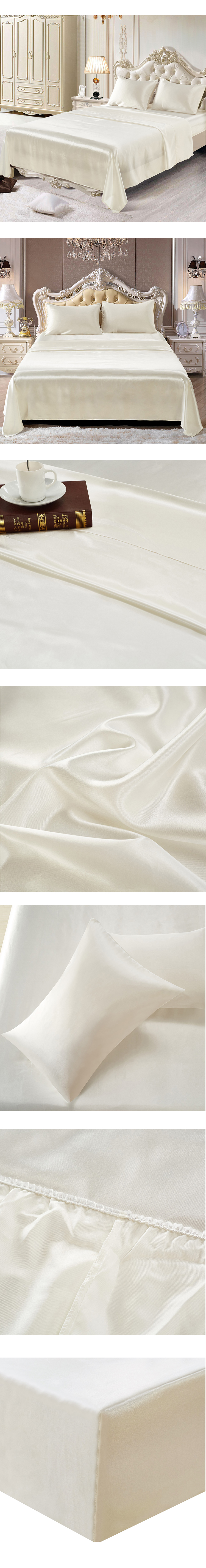 White linens royal bed thai silk luxury satin sheets bedding set