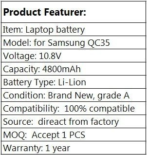 100% compatible Laptop battery for Samsung QC35