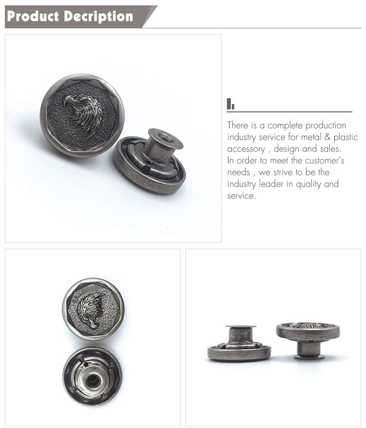 Metal Sew-on Button embossed metal button for jeans accessories