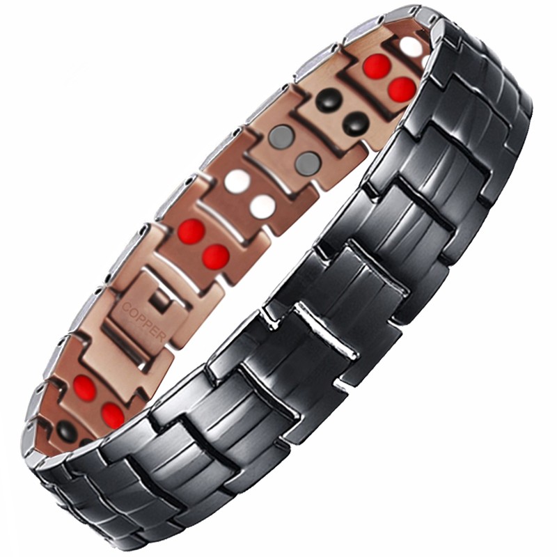 Double Line 4in1 Energy IPG Black Plating 99.95% Pure Copper Magnetic Bracelets