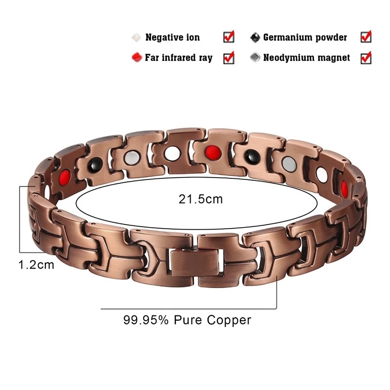Toppano Mens Magnetic Pure Copper Bracelet With High Power Magnets For Pain Relief
