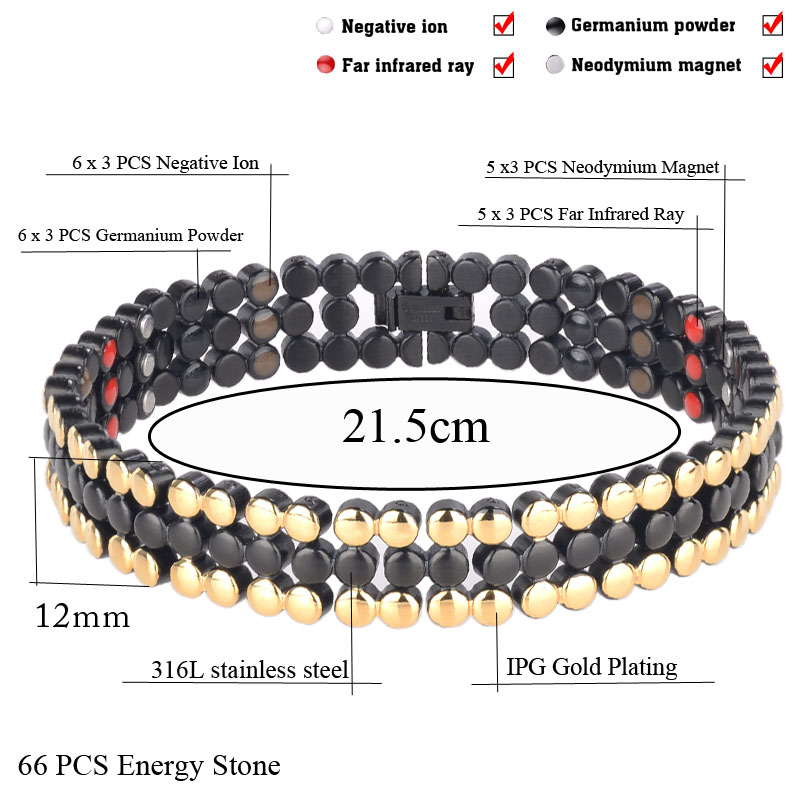 Double Line 4 in 1 Health Energy titanium  Bio Magnetic Bangle Bracelet for Man