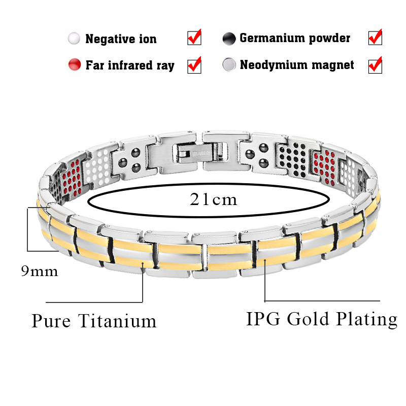 591PCS Energy Stone Titanium Steel Magnetic Bracelets Black Gun Plated Germanium Bracelet Fashion Men