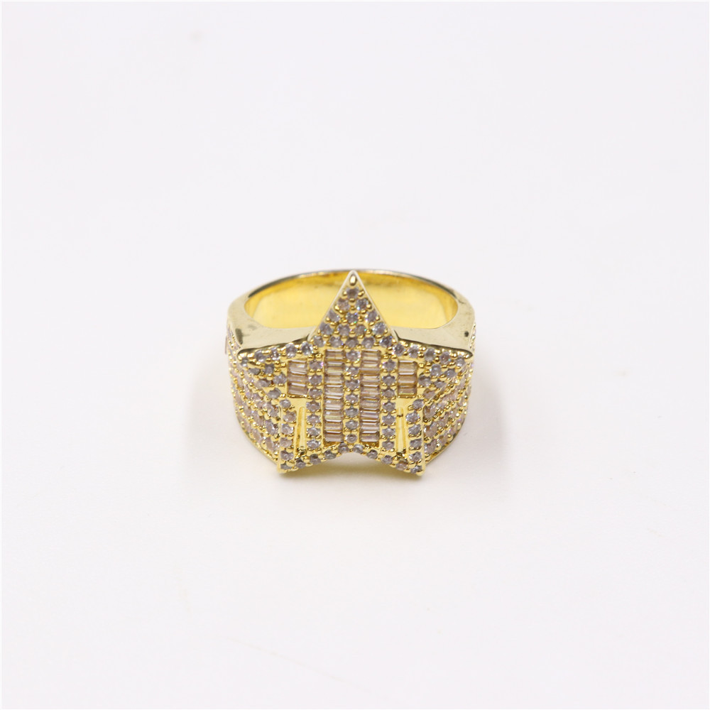 Wholesale Cz Stone Hip Hop Jewelry Punk Style Gold 14K Diamond Star Ring