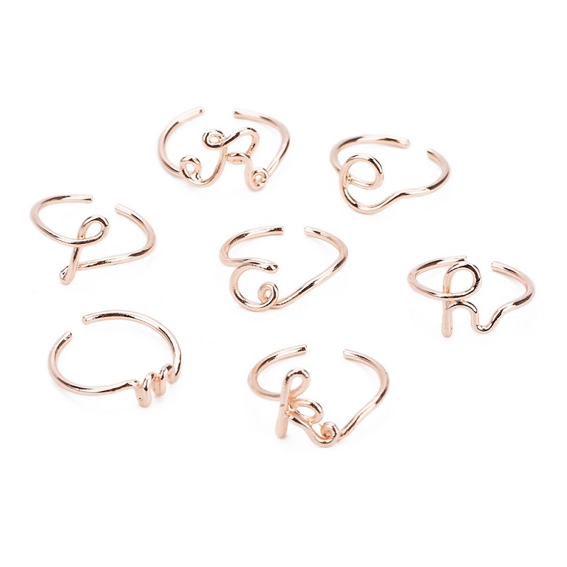 Unisex A-Z 26 Letters Initial Name Rings for Women Men Geometric Alloy Creative Finger Rings Jewelry