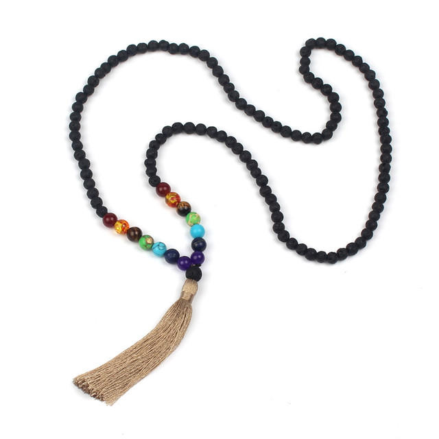 B-N180042B Moyamiya Handmade Bohemian Style Jewelry Wholesale Volcanic Stone Women Tassel Necklace Jewelry Pendant
