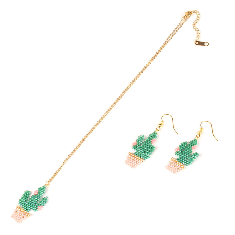 MI-S180038 Moyamiya Handmade Miyuki Jewelry Beaded Cactus Earring Bracelet Boho Bracelets Earrings Necklace Beaded Jewelry Set
