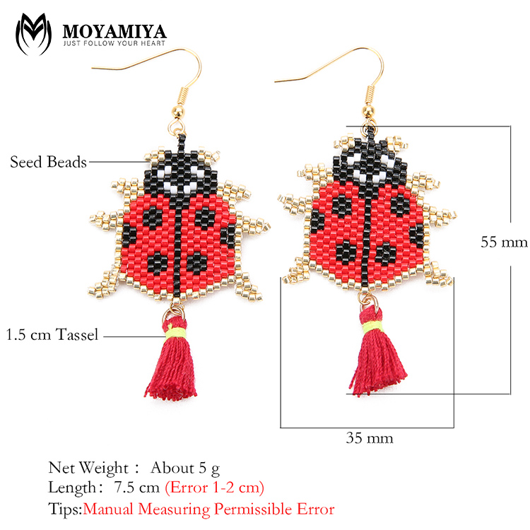 Fashion Japanese seed beads beetle insect delica beaded stone jewelry set