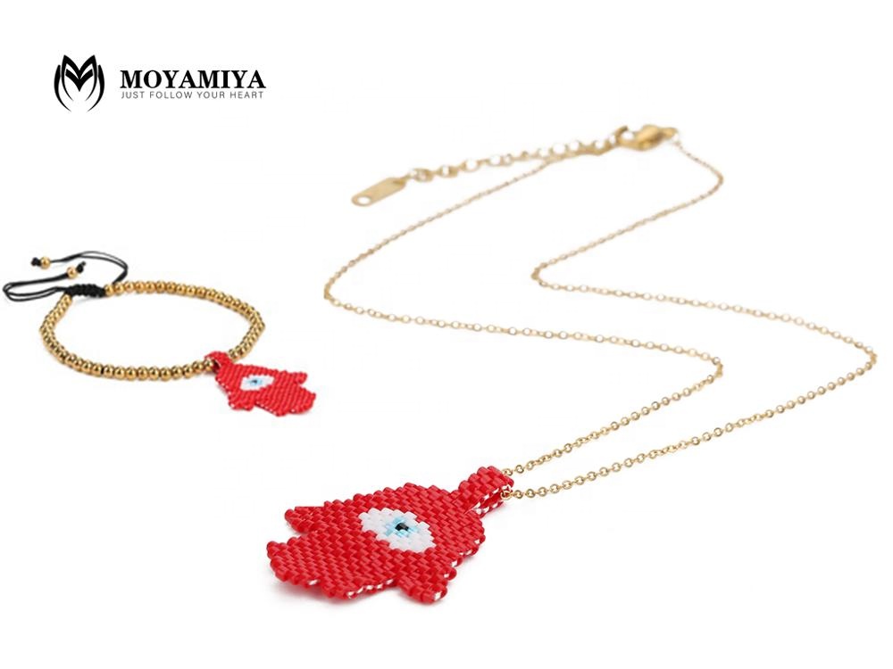 Moyamiya Hamsa hand fatima hand lucky bracelet  Japanese seed beads set  women men unisex