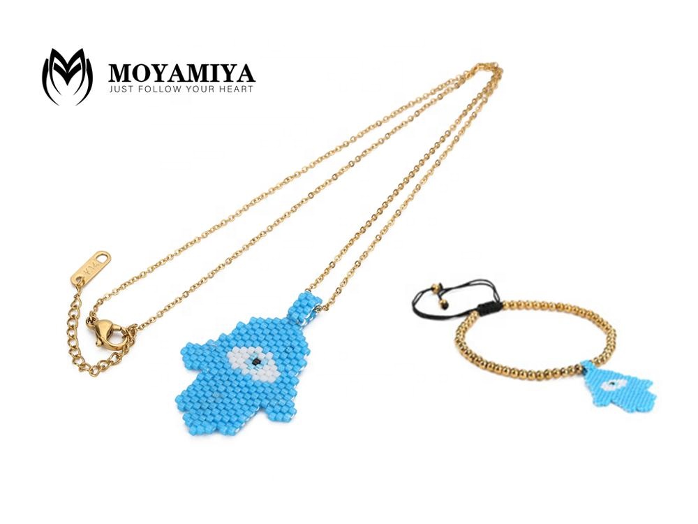 Moyamiya Hamsa hand fatima hand lucky bracelet  Japanese seed beads set  women men unisex