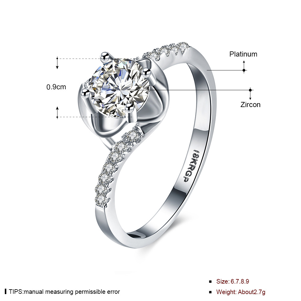 Rhodium Plated Round Cut Cubic Zirconia CZ Statement Solitaire Engagement Ring Prong Set Simulated Diamond Wedding Ring