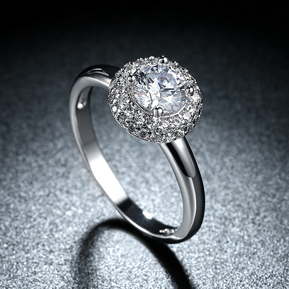 Idun Jewelry Elegant 2ct Round Cushion Cut Solitaire Halo Simulated Diamond Wedding Engagement Ring
