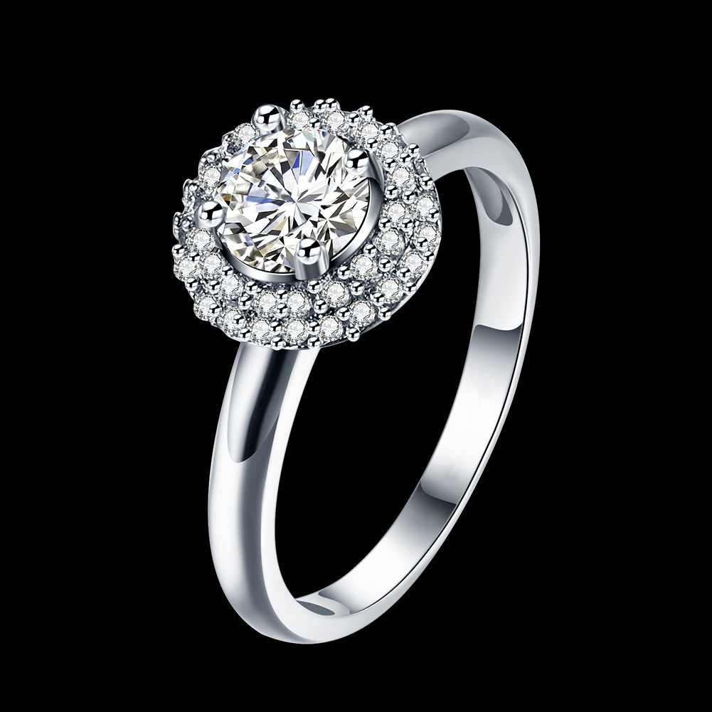 Idun Jewelry Elegant 2ct Round Cushion Cut Solitaire Halo Simulated Diamond Wedding Engagement Ring