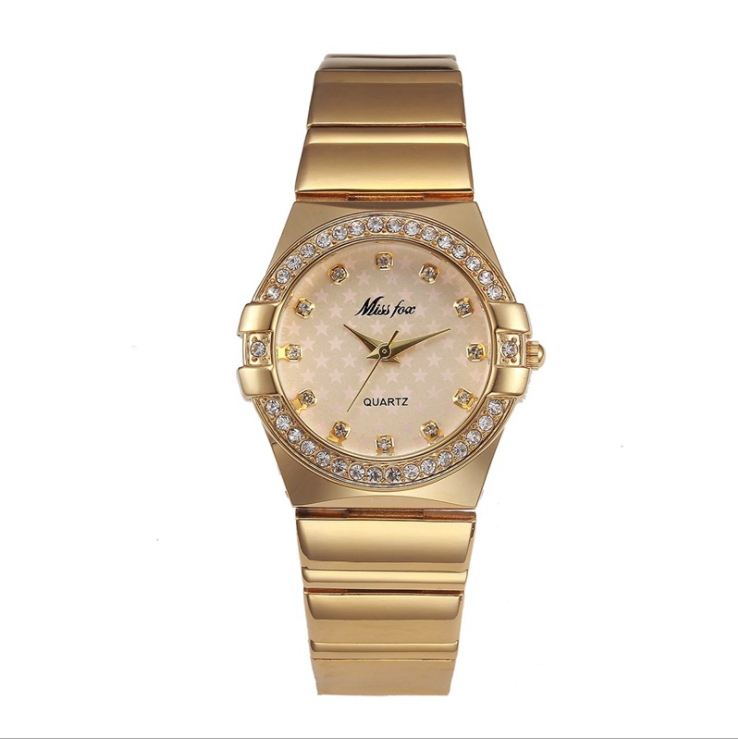Wholesale Alloy Band Quartz Watches Luxury Unisex Crystal Wrist Watch Gold