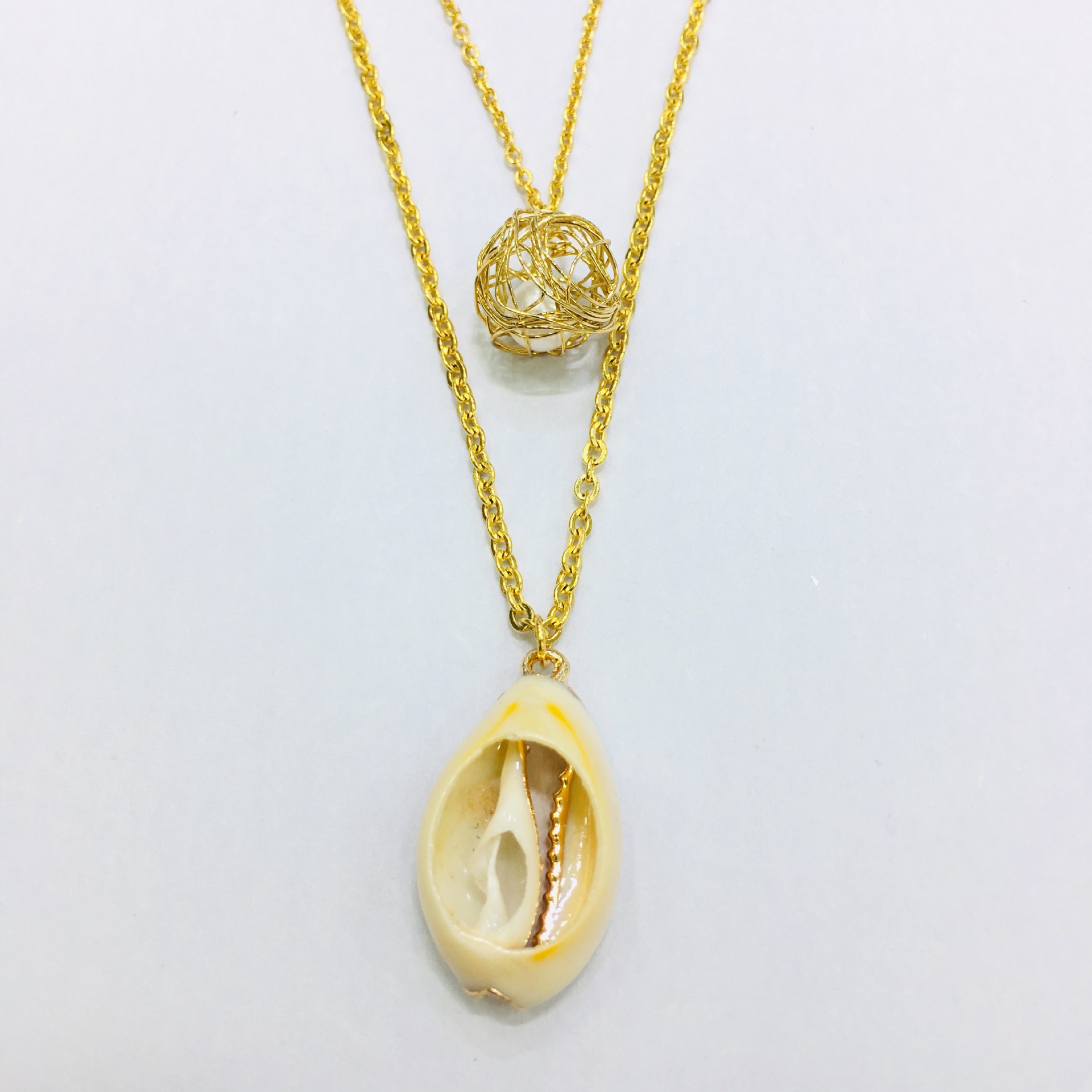 Custom Steel Gold Plated Shell Pearl Choker Necklace Earring Jewellery Set
