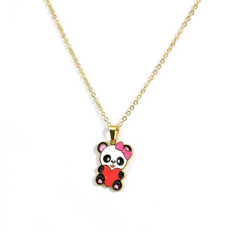 18K Gold Plated Necklace Earring Panda Animal Print Enamel Earrings