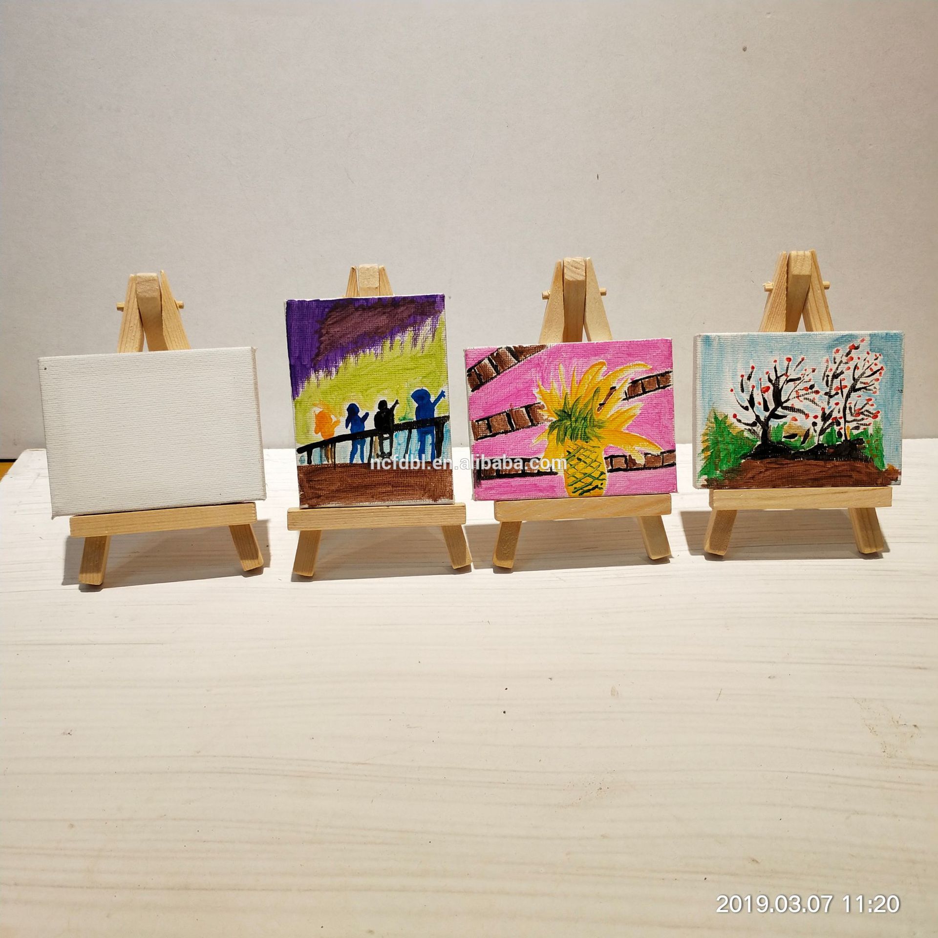 Wooden 8x15cm mini art easle with 10x10cm mini canvas table easel for painting and phone