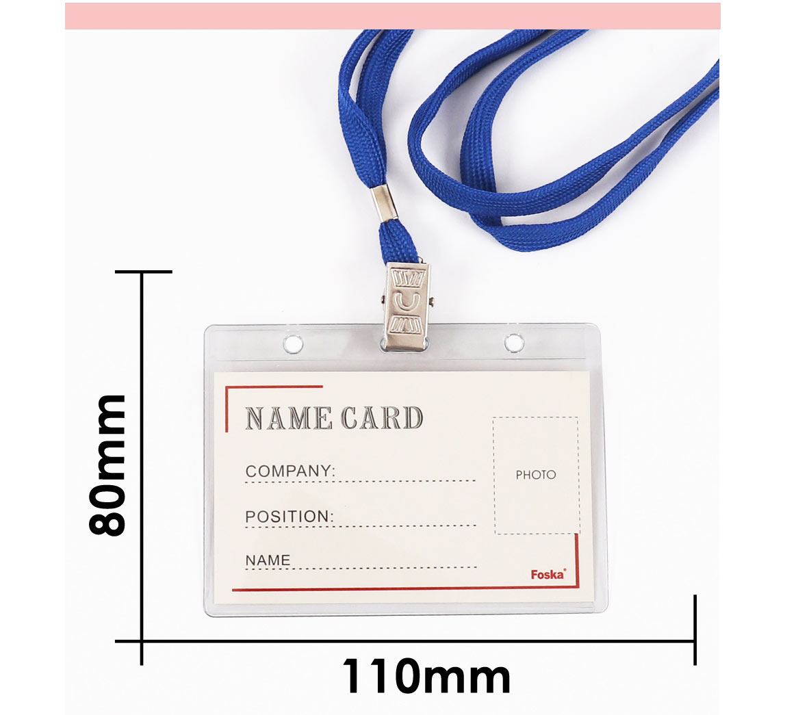 Foska Hot Sale Clear Plastic Name Badge Holder with lanyard