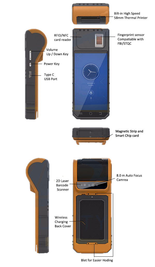 HF FP09 FBI certified 1D Laser Barcode Scanner NFC Android Mobile Handheld ISO7816 Chip Card Reader