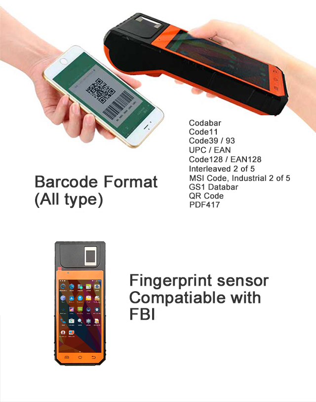 HF-FP09  GSM Network 58mm Printer receipt Barcode Scanner POS Handheld Terminal