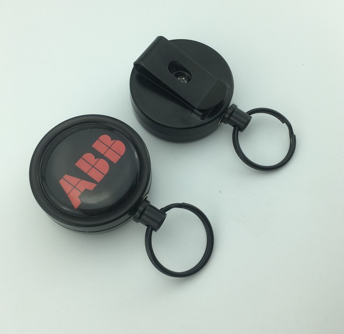 Metal Retractable Badge Reel Badge Holder  with keyring in black color