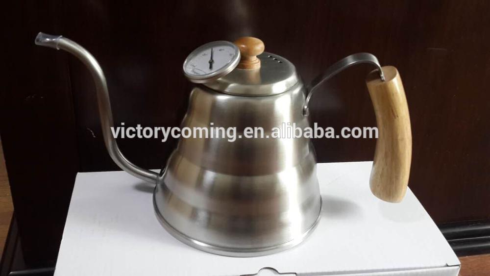 Coffee and Tea Pour Over Kettle with Thermometer wooden handle