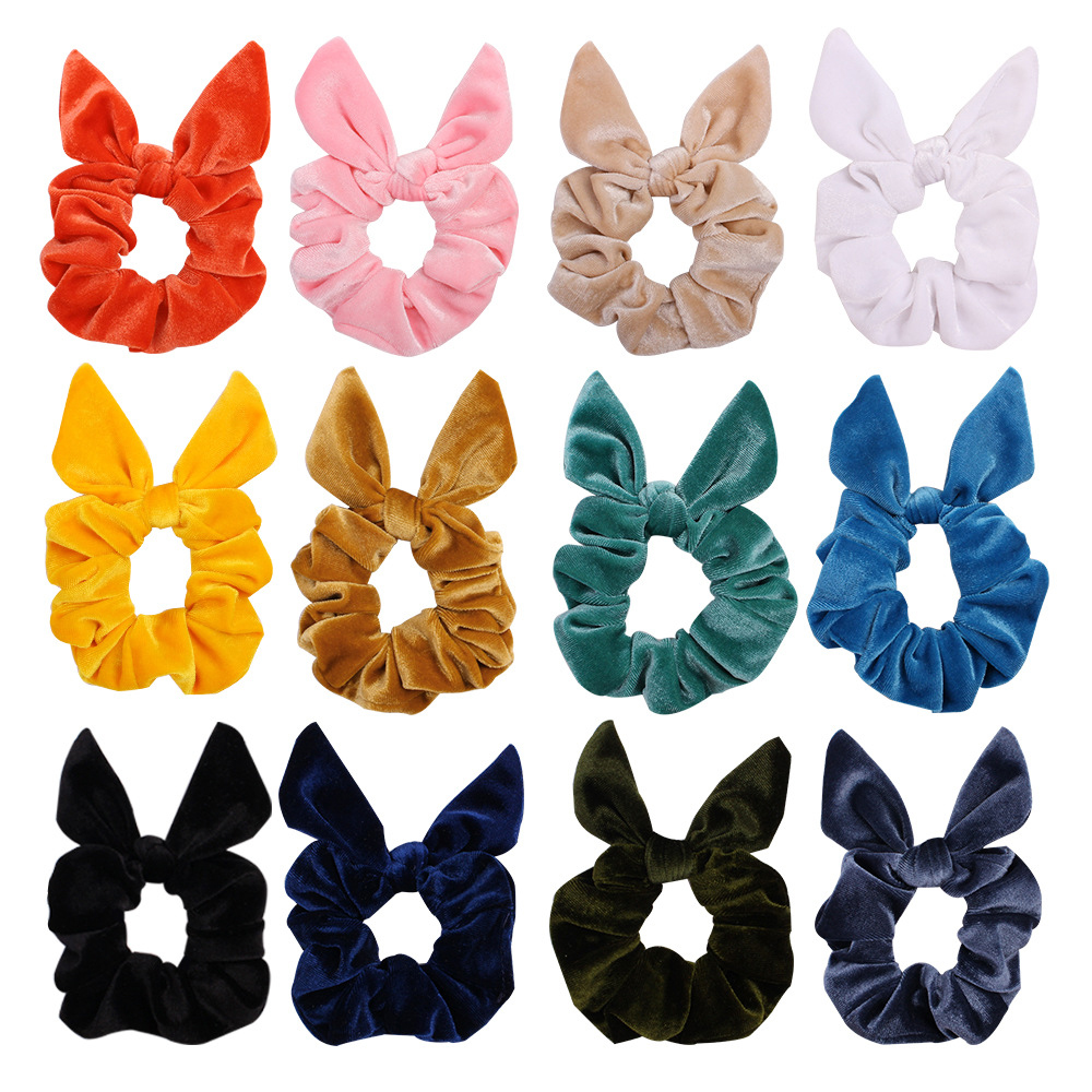 Wholesale High Quality Hair Accessories Elastic Scrunchies Velvet Rabbit Ears Bowknot Hair Band for Girls