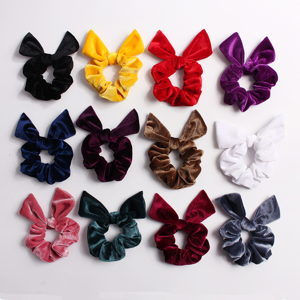 Wholesale Velvet Rabbit Ears  Bowknot High Quality Hair Accessories Elastic Bowknot Hair Ties Ribbon Hair Scrunchies for girl