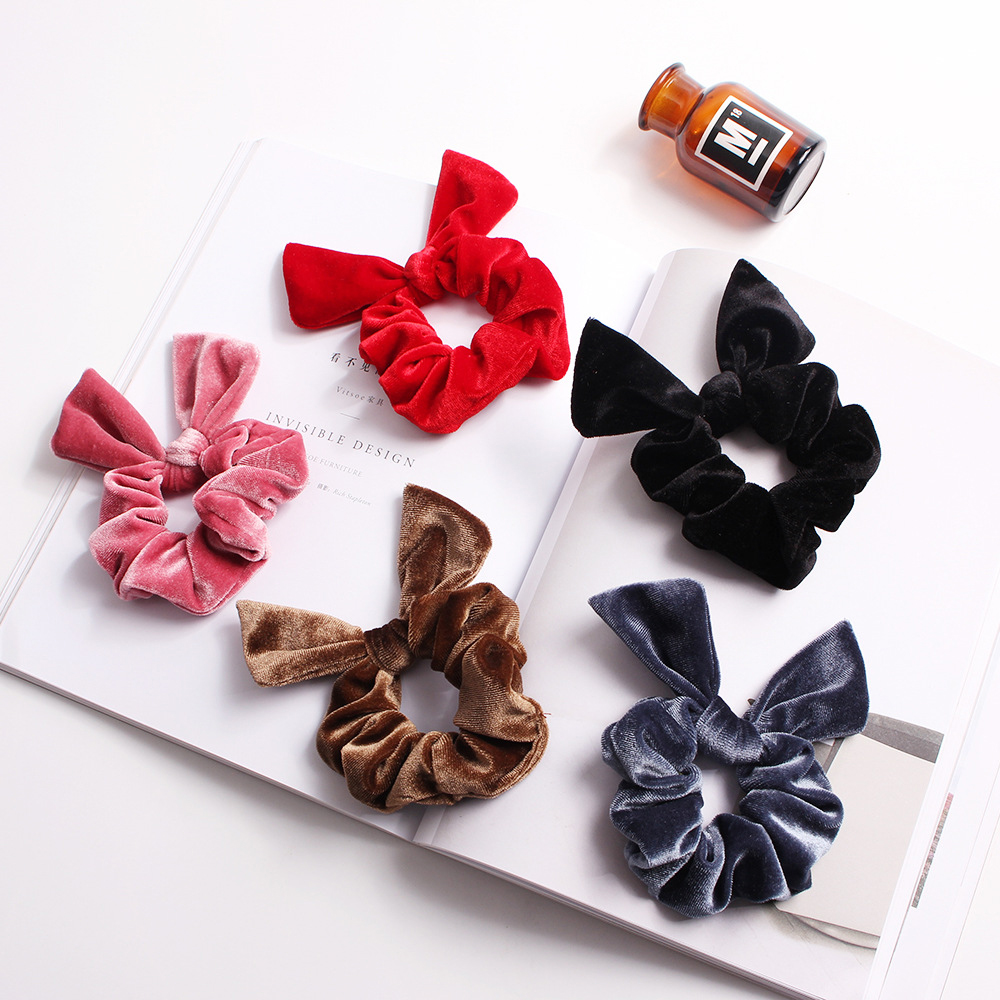 Wholesale Velvet Rabbit Ears  Bowknot High Quality Hair Accessories Elastic Bowknot Hair Ties Ribbon Hair Scrunchies for girl