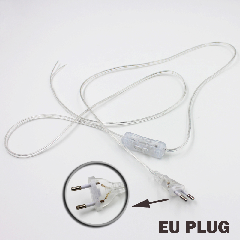 0.75mm 2 line Cable 1.8m On Off Power Cord For LED Lamp with Button switch EU/US Plug Light Switching Transparent Wire Extension