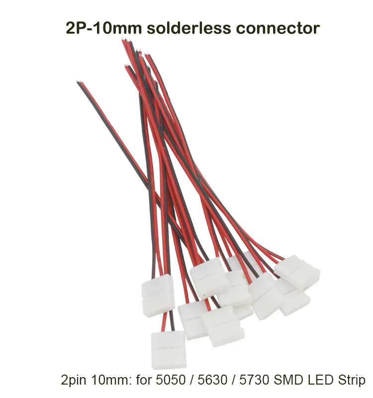 LED Strip Connector 2pin 10mm with Wire Free Connect No Need Soldering /Welding Connector For Led Strip 5050 /5630 /5730