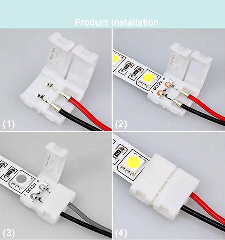 Double LED Strip Connector 4pin 10mm with Wire Free Connect No Need Soldering /Welding Connector For RGB 5050 Led Strip