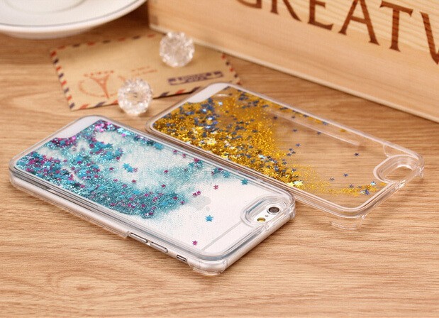 Hot Transparent Phone Case Glitter Stars Dynamic Liquid Quicksand Hard Case Back Cover For iPhone 6S 6