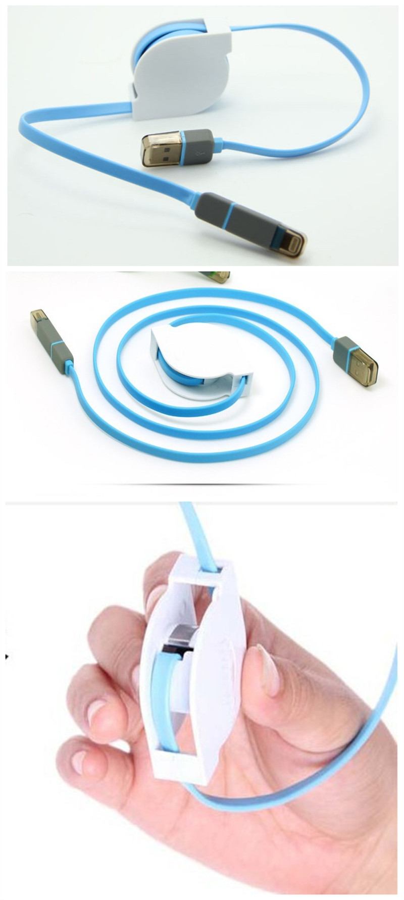 Retractable 2in1 Mobile Phone Cables For iPhone 5 5S 6 Charger ios Stretch Data Micro USB Cable For Samsung Galaxy S3 S4 S6
