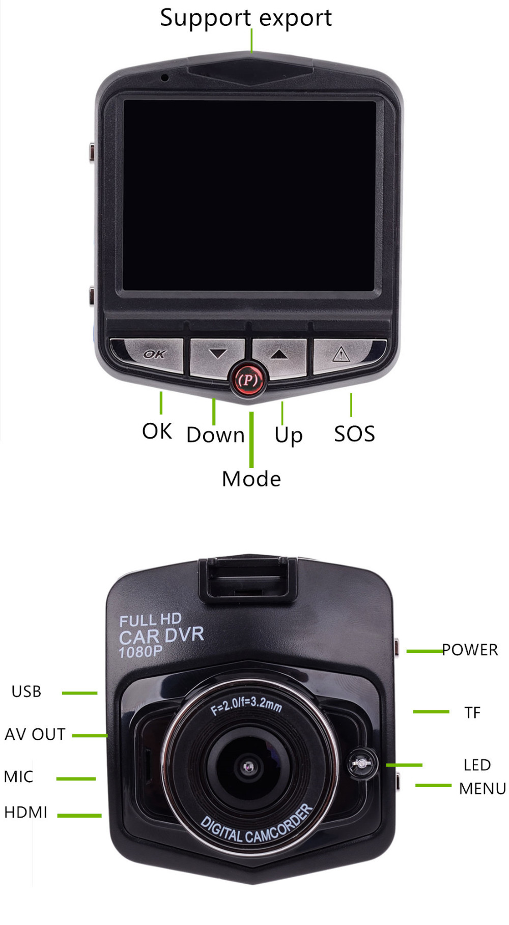 Car DVR Dash Cam Len Rear View Auto Dashcam Recorder  In Car Video Full Hd Dash Camera Vehicle